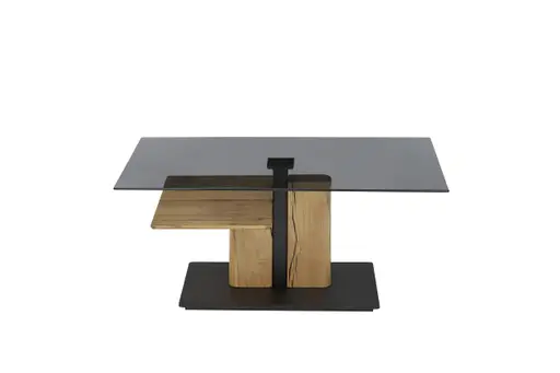 Couchtisch - höhenverstellbar, LBH ca. 105x65x45 cm, Glas grau, Eiche massiv