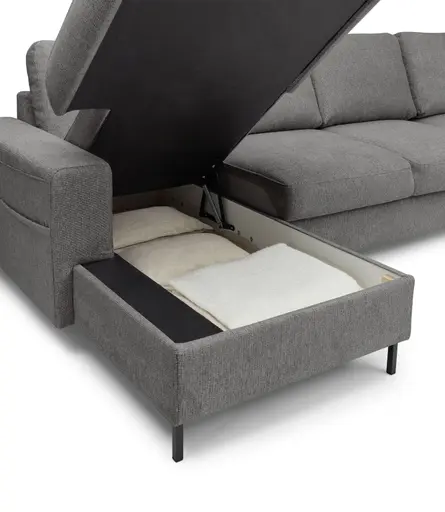 Wohnlandschaft - Longchair links mit 2-Sitzer und Ecke rechts, Stoff, Grau