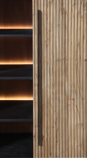 Highboard - mit Beleuchtung, B ca. 118 cm, Akazie massiv