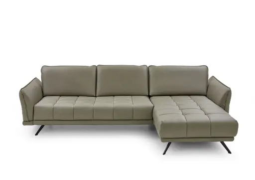 Ecksofa - 3-Sitzer mit Longchair rechts, Leder, Olive