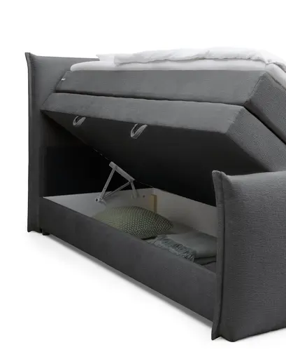 Boxspringbett SANDRIN L- Liegefläche ca. 200x200 cm, Stoff, Anthrazit, inkl. Stauraum und Fußteil