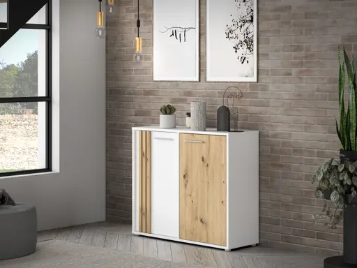 Kommode FLORISS- Weiß, Eiche Dekor