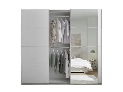 Schwebetürenschrank- B ca. 215 cm, Weiß, Spiegel