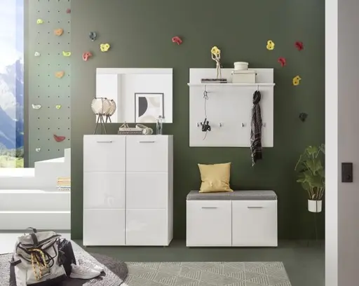 Schuhbank- Weiß, Weiß, Hochglanz