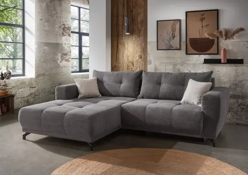 Ecksofa - Ecke links, 2-Sitzer, inkl. motorische Sitztiefenverstellung, Stoff, Dunkelgrau