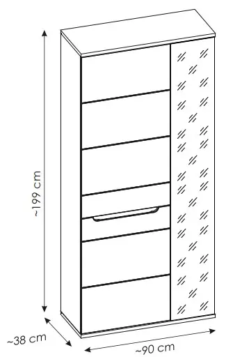 Garderobenschrank - B ca. 90 cm, Kaschmir, Nussbaum Nachbildung, Spiegel
