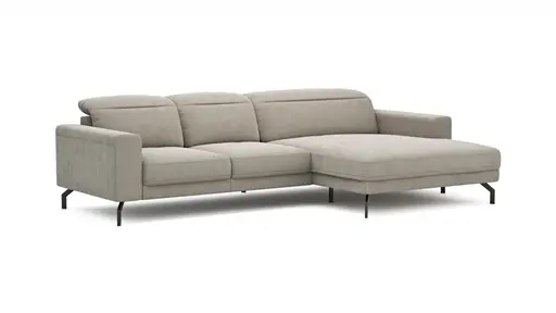 Ecksofa Rockport B - 2,5-Sitzer mit Longchair rechts inkl. Kopfteil/Sitztiefe verstellbar, Stoff, Khaki