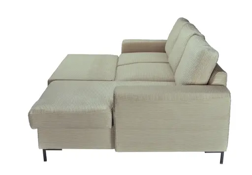 Ecksofa - 2-Sitzer, Ecke rechts inkl. Schlaffunktion und Bettkasten, Stoff, Creme