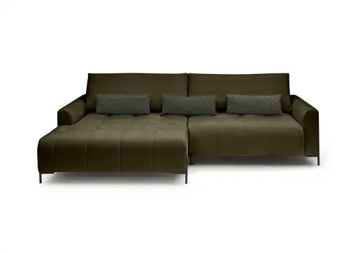 Ecksofa - Longchair links mit 2-Sitzer, Sitztiefe verstellbar motorisch, Stoff, Dunkelgrün