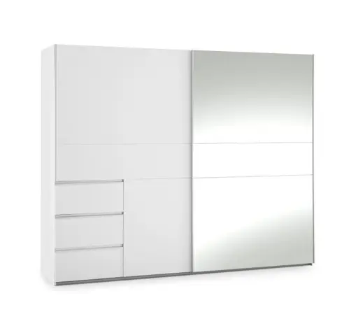 Schwebetürenschrank FJOLLA- B ca. 250 cm, Weiß, Spiegel