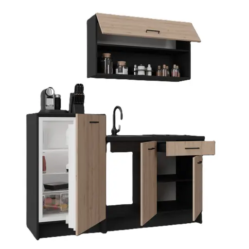 Küchenblock- ohne E-Geräte, B ca. 160 cm, Schwarz, Buche Dekor