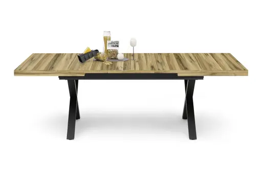 Esstisch - ausziehbar, LB ca. 200x100 cm, Plankeneiche, Schwarz