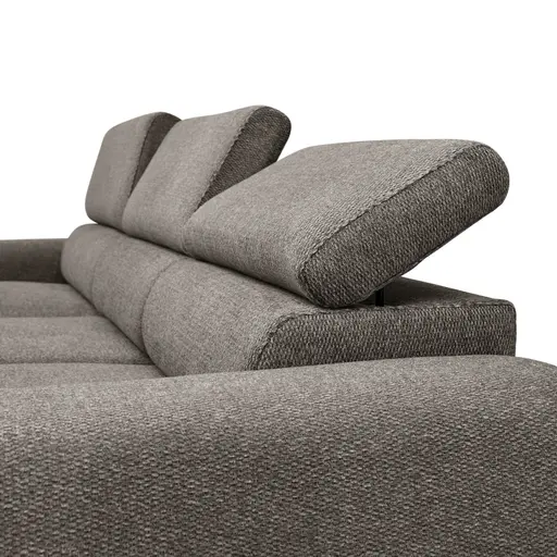 Ecksofa - Longchair links mit 2-Sitzer, Sitzvorzug motorisch, Kopfteil verstellbar, Stoff, Sand