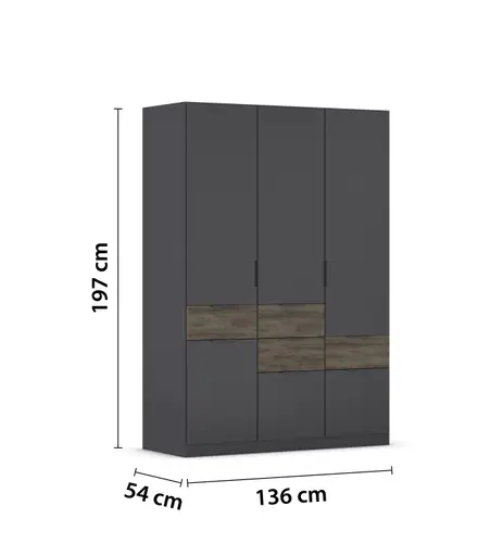 Drehtürenschrank RAAS- B ca. 136 cm, Dunkelgrau, Vintage