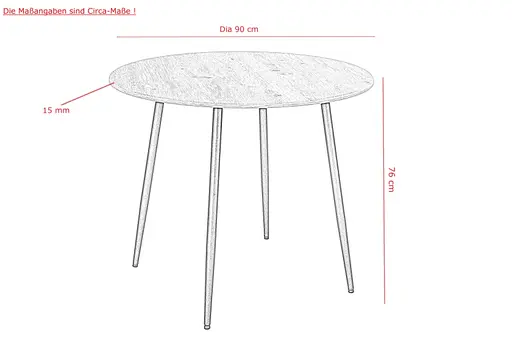 Esstisch - Ø/H ca. 90x75 cm, Artisan Eiche Nachbildung, Schwarz