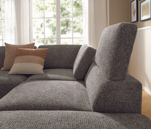 Ecksofa Benissa - Ecke und Abschlussteil mit 2,5-Sitzer rechts inkl. Rückenlehne verstellbar, Stoff, Dunkelgrau