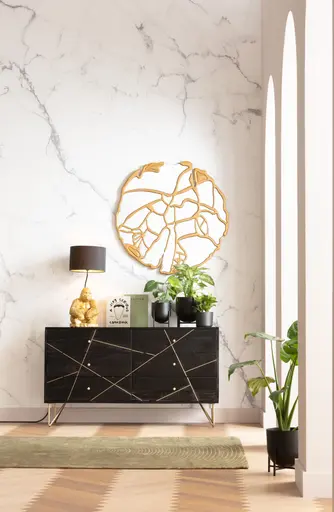 Sideboard- Massivholz, Mango, Schwarz, Lackiert