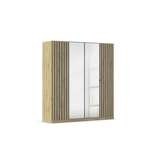 Drehtürenschrank RUERTO- B ca. 181 cm, Eiche Dekor, Dunkelgrau, Paneel, Eiche Dekor, Spiegel