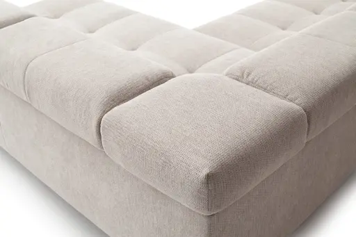Ecksofa - 2-Sitzer mit Ecke rechts, Kopfteil/Sitztiefe verstellbar, Stoff, Natur