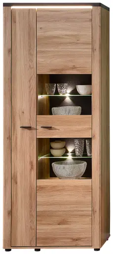 Vitrine - mit Beleuchtung, B ca. 78 cm, Eiche Nachbildung, Eiche dunkel Nachbildung