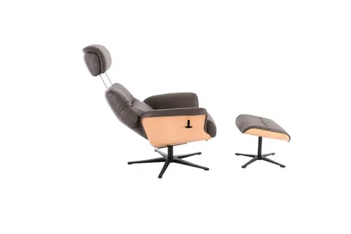 TV-Sessel MOANI mit Hocker - drehbar, Kopfteilverstellung, Leder, Dunkelbraun