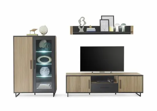 TV-Board- Eiche Dekor, Schwarz