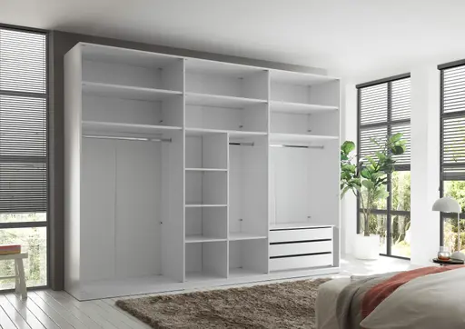 Drehtürenschrank- B ca. 300 cm, Weiß, Weiß Hochglanz