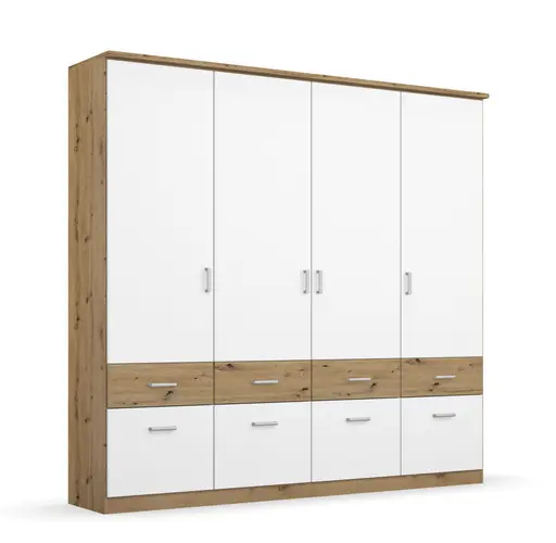 Drehtürenschrank ROYAN- B ca. 181 cm, Eiche Dekor, Weiß