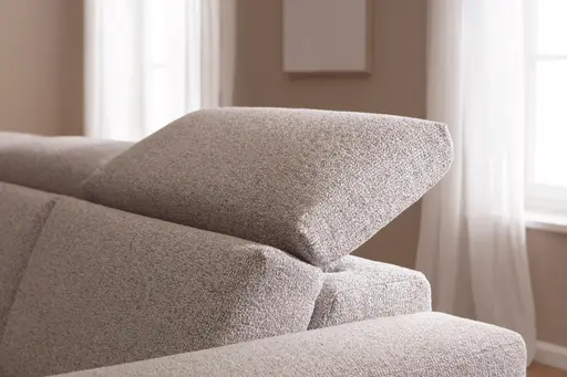 Ecksofa Braska - Loungecke links mit 2,5-Sitzer rechts, inkl. Sitzauszug (motorisch) und Kopfstütze, Stoff, Kaschmir