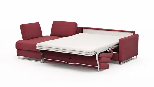 Ecksofa Nuoro - Longchair links mit 2-Sitzer inkl. Schlaffunktion und Bettkasten, Stoff, Rubin