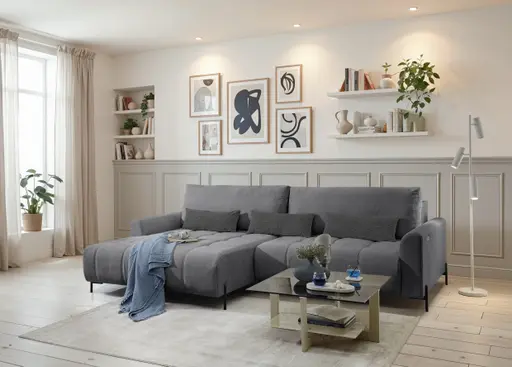 Ecksofa - Longchair links mit 2-Sitzer, Sitztiefe verstellbar motorisch, Stoff, Anthrazit