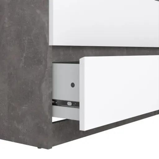 Kommode - B ca. 77 cm, Betonoptik, Weiß Hochglanz