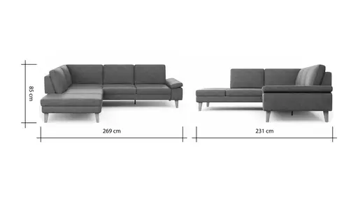 Ecksofa Houston - 1-Sitzer mit Abschlussteil links, Eckelement und 2,5-Sitzer rechts, inkl. Sitztiefenverstellung und Armlehne klappbar, Leder, Dunkelbraun