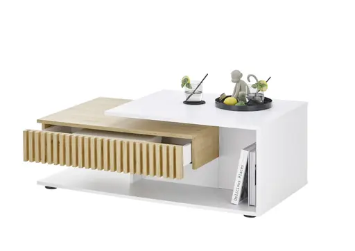 Couchtisch - LB ca. 110x60 cm, Weiß, Artisan Eiche Nachbildung