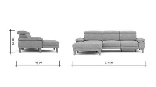 Ecksofa Hudson - Longchair links mit 2,5-Sitzer, inkl. Kopfteil/Armlehne verstellbar und Relaxfunktion (motorisch), Stoff, Kupfer
