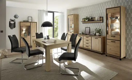 Vitrine FARIDA - mit Beleuchtung, Eiche Dekor, Schwarz