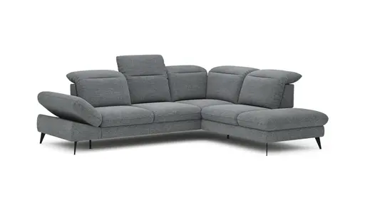 Ecksofa Alegria - 2,5-Sitzer mit Ecke rechts inkl. Kopfteil/ Armlehne/ Sitztiefe verstellbar, Stoff, Graublau