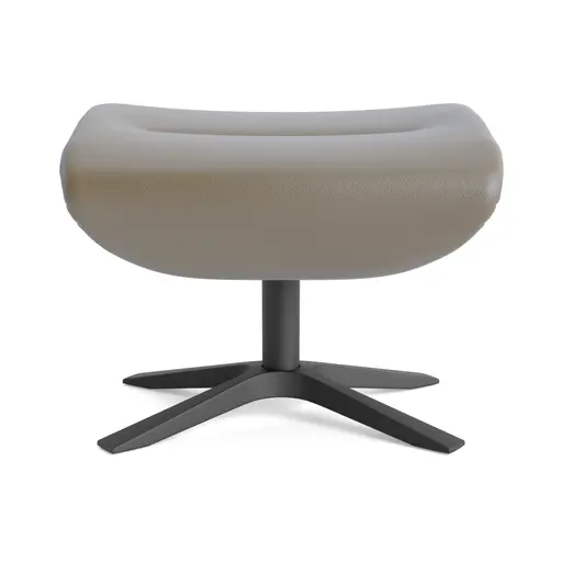 Hocker Avina - Leder, Graubeige, Holzschale Eiche unbehandelt