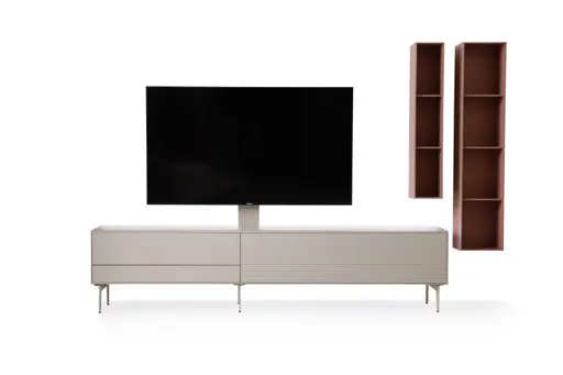 Wohnwand Colore - mit Beleuchtung, Lack, Kaschmir, Sandbeere