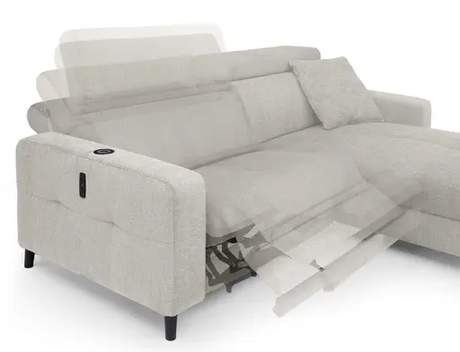 Ecksofa JANKO - 1-Sitzer mit Longchair rechts, Relaxfunktion motorisch, Stoff, Beige