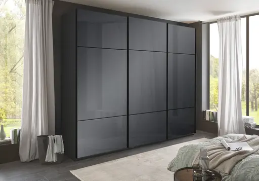 Schwebetürenschrank - B. ca. 270 cm, Melamin, Grauglas