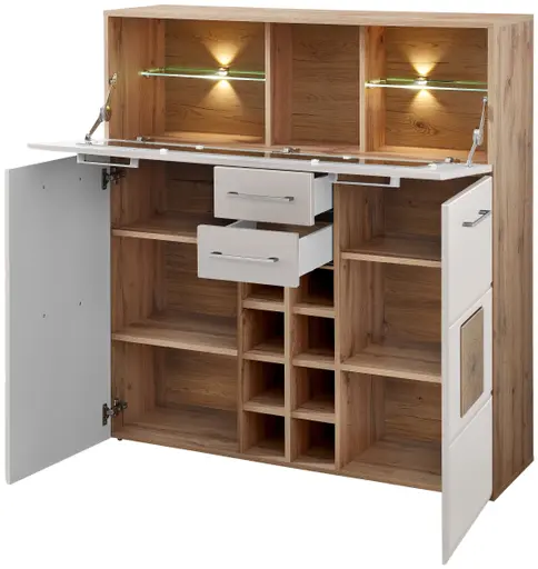 Barschrank - mit Beleuchtung, B ca. 120 cm, Eiche Altholz Nachbildung, Kaschmir