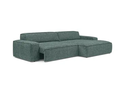 Ecksofa - 2-Sitzer mit Longchair rechts, Sitzvorzug motorisch, Stoff, Petrol