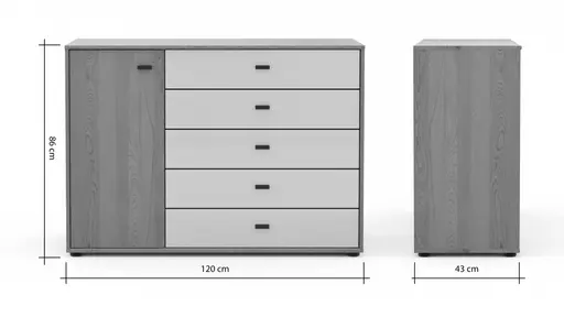 Kommode Lenoso - Eiche massiv, Glas Champagner