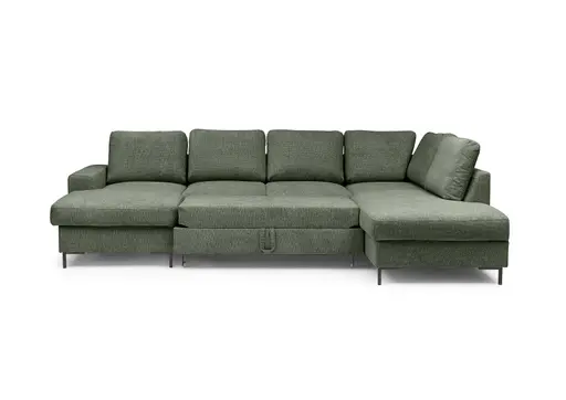 Wohnlandschaft - Longchair links mit 2-Sitzer und Ecke rechts, Stoff, Dunkelgrün