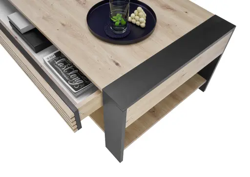 Couchtisch - LB ca. 108x60 cm, Artisan Eiche Nachbildung, Schwarz