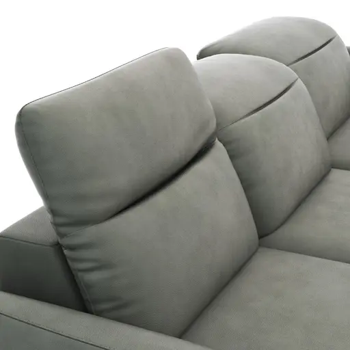 Ecksofa Rockport B - 2,5-Sitzer mit Longchair rechts inkl. Kopfteil/Sitztiefe/Armlehne verstellbar, Leder, Grau