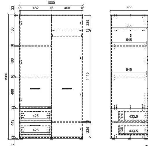 Drehtürenschrank- B ca. 100 cm, Weiß, Graphit, Eiche Dekor