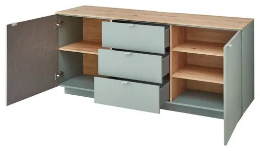 TV-Sideboard - Olivgrün, Eiche Dekor
