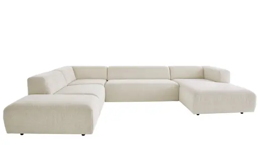 Ecksofa Caruso - Ecke links, 2-Sitzer, Longchair rechts, Stoff, Ecru